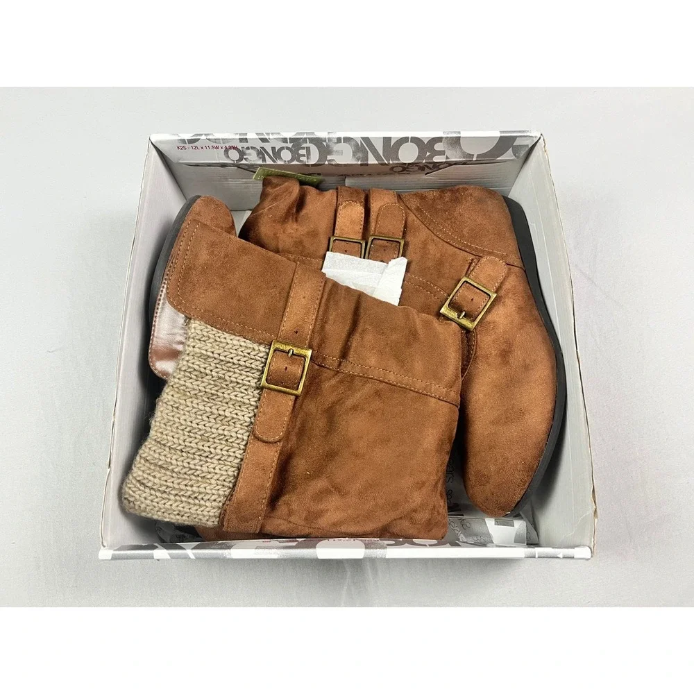 Bongo Myrina‎ Women 8.5W Brown Faux Suede Slouch Tall Boots Knit Cuff Wide Width